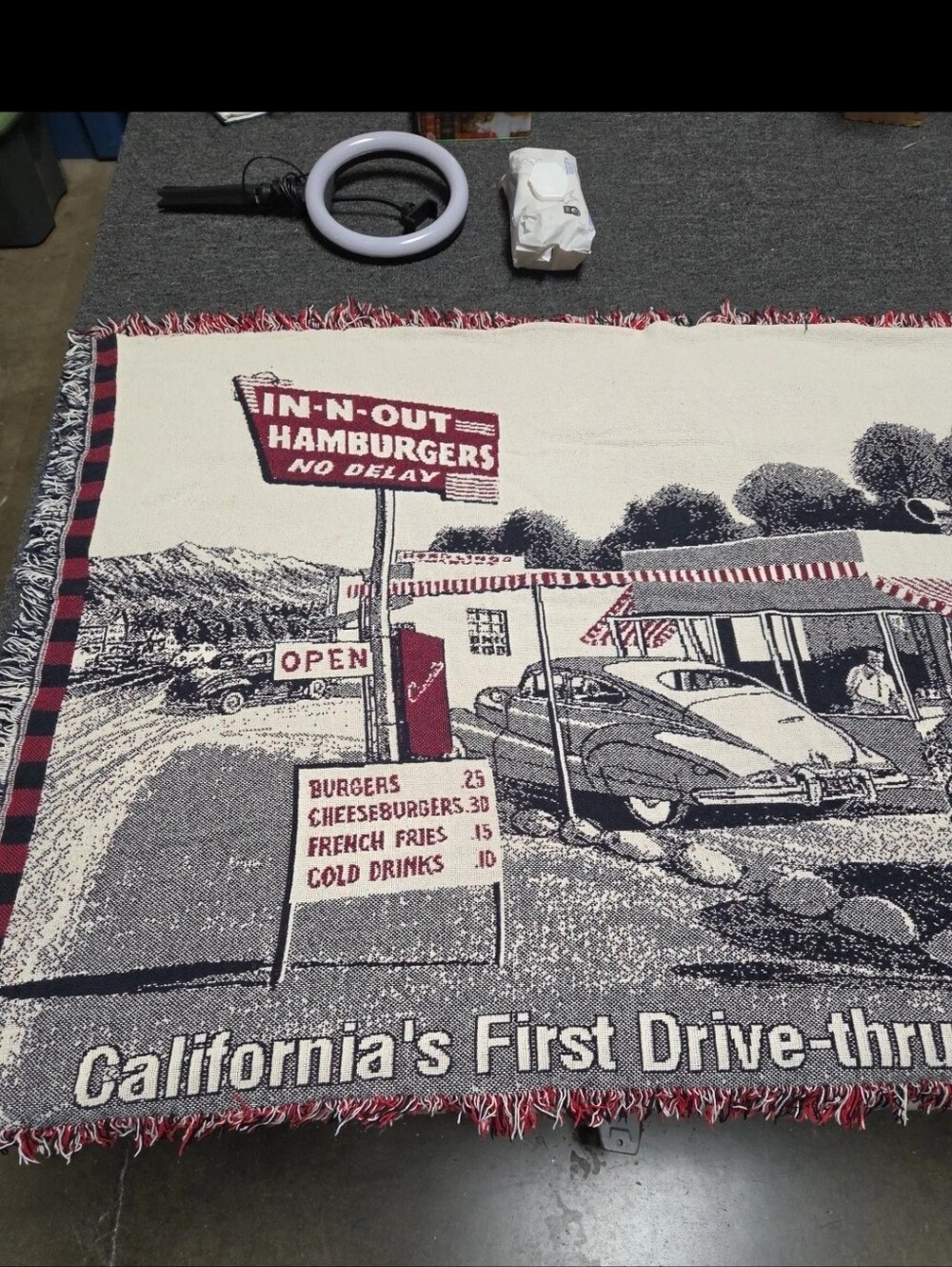 IN & OUT BURGER Original Woven Blanket Approx. 4’ X 6’ (48” X 72”) 1990’s VHTF